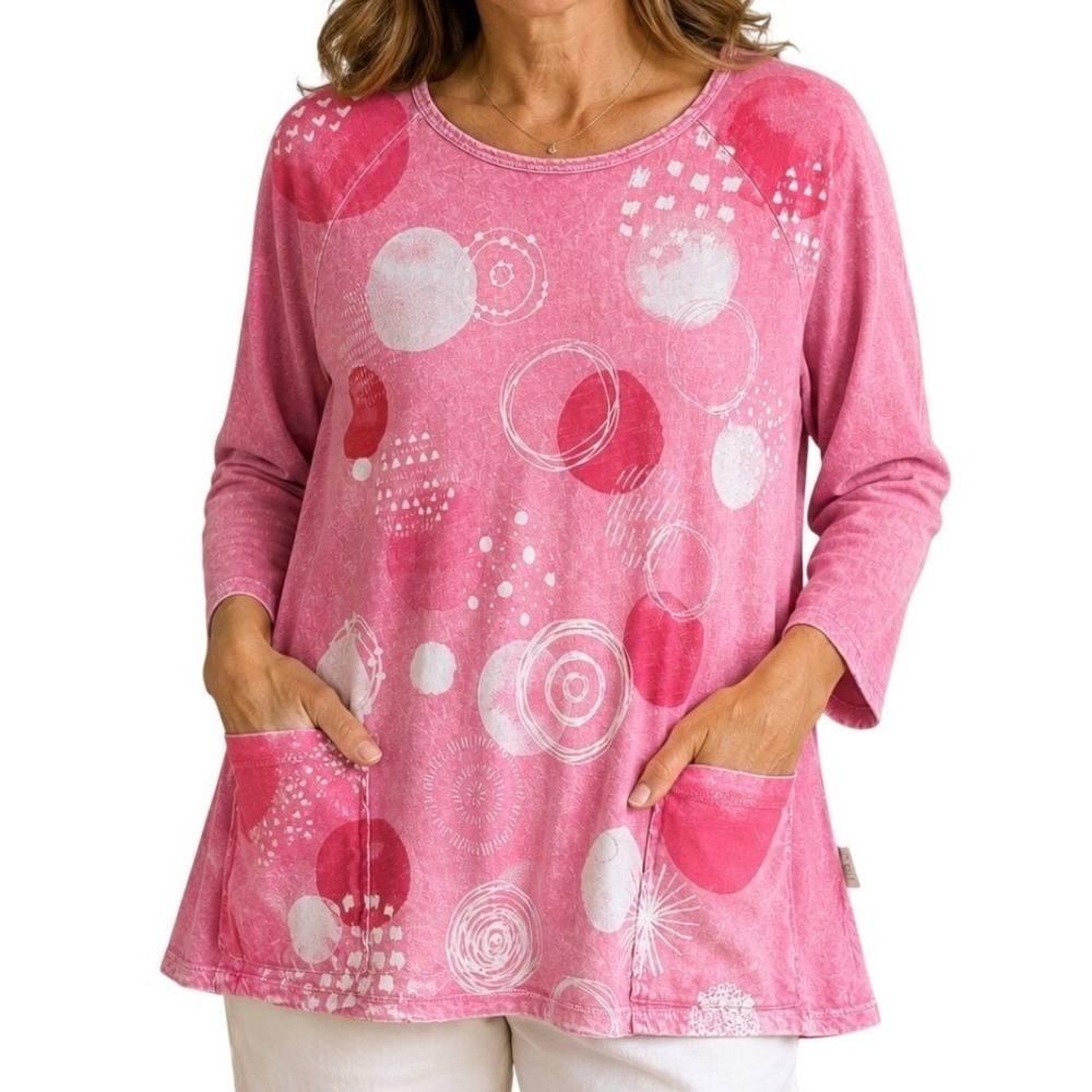 Jess & Jane Tunic Top Large Coral Pink Mineral Wash Pockets NWT